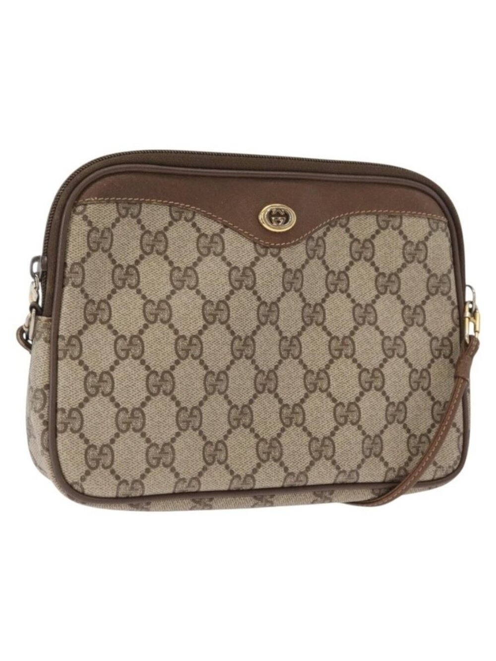 Authentic GUCCI GG Supreme Shoulder Bag PVC Beige Gold 56 02 068